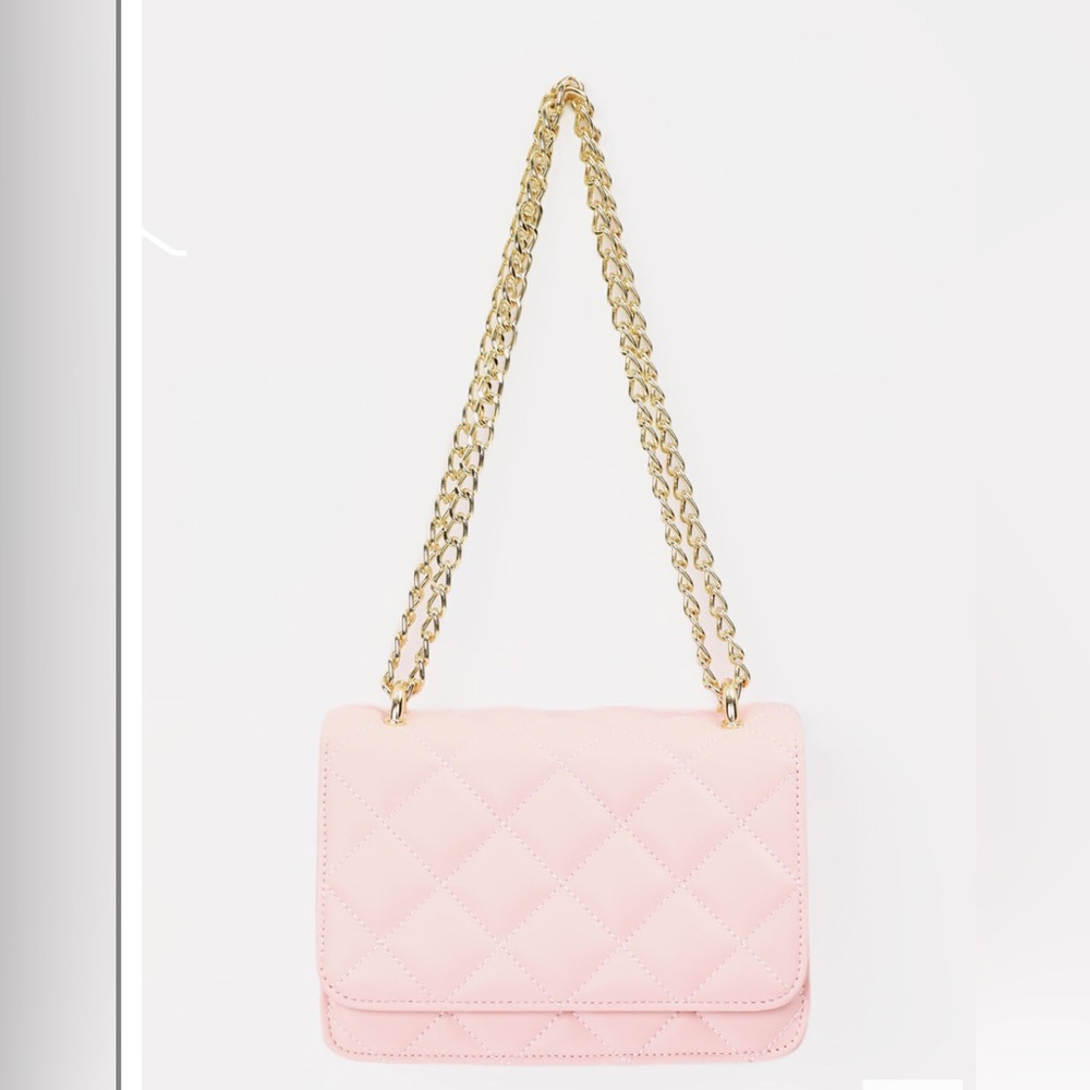 Women’s Pink Quilted Chain Cross Body Bag - Picture 2 of 7